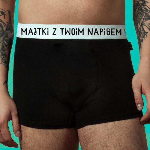 Majtki męskie z Twoim napisem na gumie – bambusowe czarne